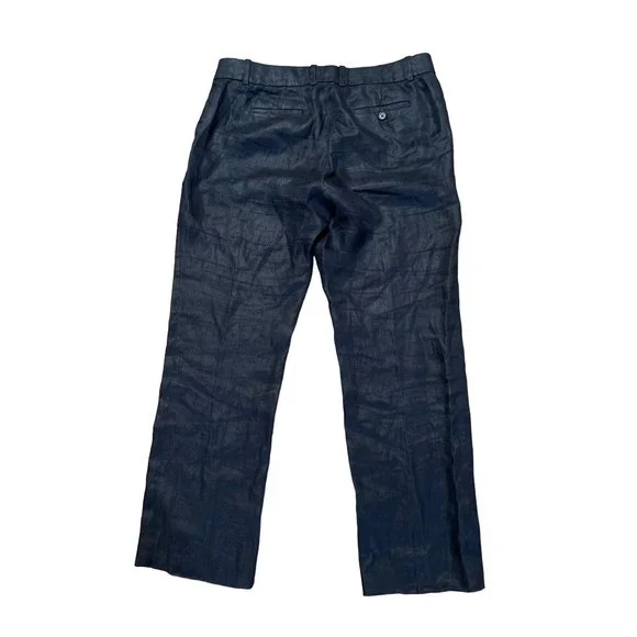 Women's J.Crew 100% Woven Linen Navy Blue Strait Leg Pants Trousers Size 8 - Picture 2 of 10